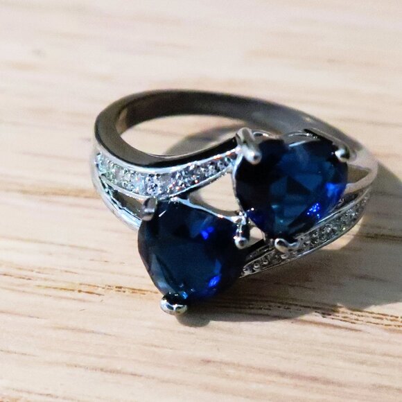 Source Unknown Other - 925 Silver Double Blue Hearts Ring Size 7